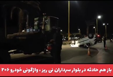 کلیپ/ پیچ خطرناک بلوار سرداران نی ریز باز هم حادثه آفرید/ واژگونی خودرو ۲۰۶ و مصدومیت دو سرنشین آن